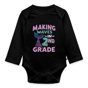 2. Klasse Schulkind Mädchen - Baby Bio-Langarm-Body - Schwarz - Vorne