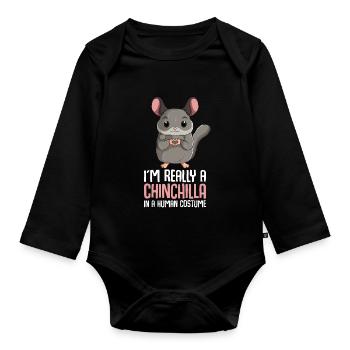 Chinchilla Costume Kids Girl - Organic Longsleeve Baby Bodysuit - black - Front