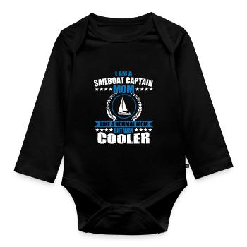 Funny sailboat captain-mother - Organic Longsleeve Baby Bodysuit - black - Front