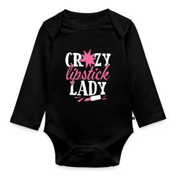 Vintage Lipstick Artwork Distressed - Organic Longsleeve Baby Bodysuit - black - Front