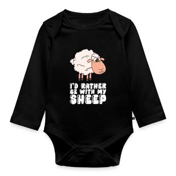 I prefer to be with my sheep - Organic Longsleeve Baby Bodysuit - black - Front