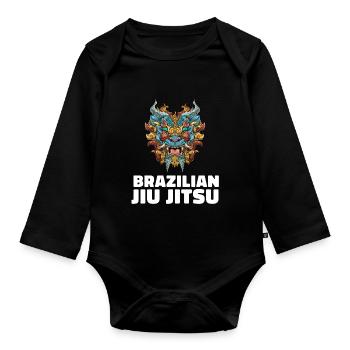 Jiu Jitsu Fu Hundekopf Brasilianisches Jiu Jitsu - Baby Bio-Langarm-Body - Schwarz - Vorne