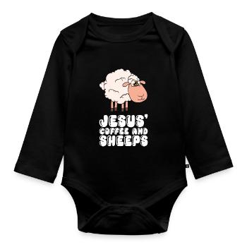 Jesus, Coffee And Sheep - Organic Longsleeve Baby Bodysuit - black - Front