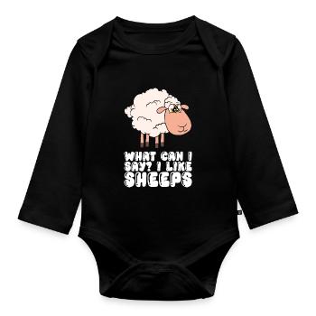What Should I Say, I Like Sheep - Organic Longsleeve Baby Bodysuit - black - Front