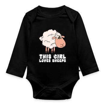 This girl loves sheep - Organic Longsleeve Baby Bodysuit - black - Front