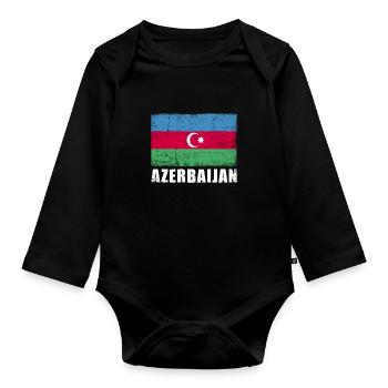Azerbaijan Flag Grunge Azerbaijan Flag - Organic Longsleeve Baby Bodysuit - black - Front