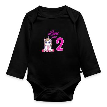 Kindergeburtstag 2 Jahre Mädchen Name Leni - Baby Bio-Langarm-Body - Schwarz - Vorne