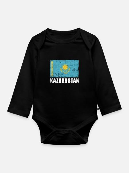 Kasachstan Flagge Grunge Kasachstan Fahne - Baby Bio-Langarm-Body - Schwarz