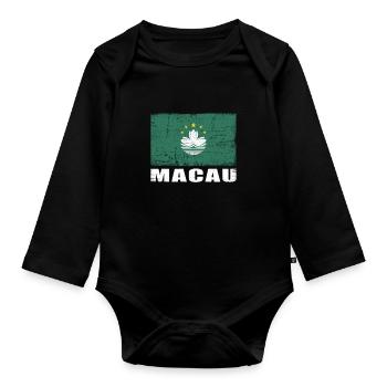 Macau Flagge Grunge Macau Fahne - Baby Bio-Langarm-Body - Schwarz - Vorne