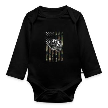 USA Flagge Crappie Fish - Baby Bio-Langarm-Body - Schwarz - Vorne