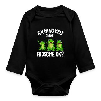 Frosch Ich mag halt Frösche Damen Mädchen Kinder - Baby Bio-Langarm-Body - Schwarz - Vorne