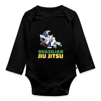 Jiu Jitsu Shark Tiger - Brasilianisches Jiu Jitsu - Baby Bio-Langarm-Body - Schwarz - Vorne