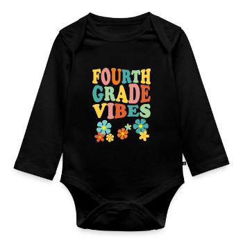 Fourth Grade Vibes - Flowery Retro - Organic Longsleeve Baby Bodysuit - black - Front