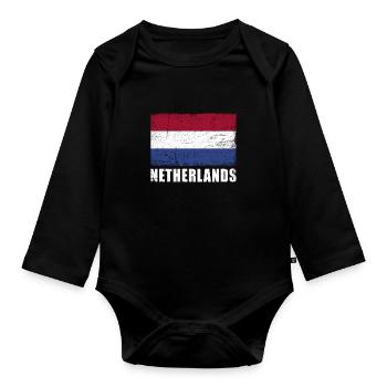 Netherlands Flag Grunge Netherlands Flag - Organic Longsleeve Baby Bodysuit - black - Front