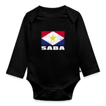 Saba Flagge Grunge Saba Fahne - Baby Bio-Langarm-Body - Schwarz - Vorne