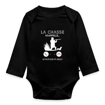 La Chasse m'appelle faut que j'y aille ! - Body Bébé bio manches longues - noir - Devant