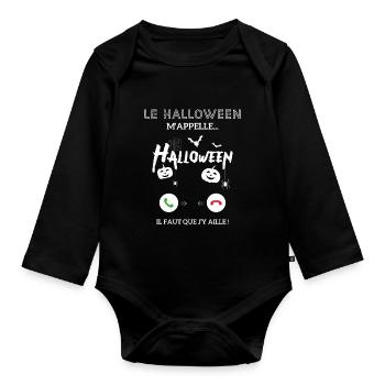le halloween m'appelle il faut que j'y aille - Body Bébé bio manches longues - noir - Devant