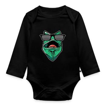 Drôle de gecko avec des lunettes de soleil - Body Bébé bio manches longues - noir - Devant
