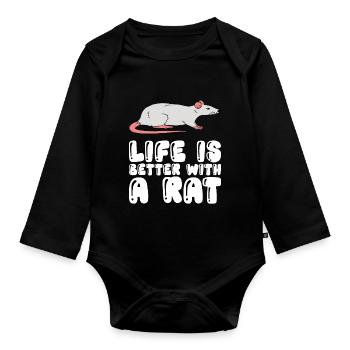 Das Leben Ist Besser Mit Einer Ratte - Baby Bio-Langarm-Body - Schwarz - Vorne
