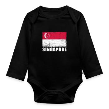 Singapur Flagge Grunge Singapur Fahne - Baby Bio-Langarm-Body - Schwarz - Vorne