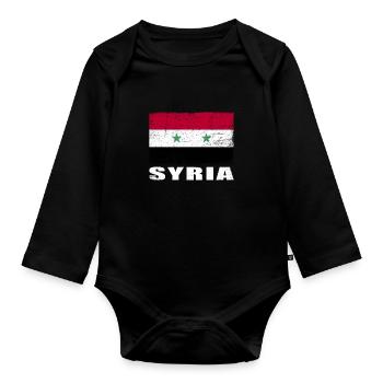 Drapeau de la Syrie Grunge Drapeau de la Syrie - Body Bébé bio manches longues - noir - Devant