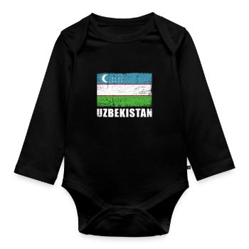 Drapeau de l’Ouzbékistan Grunge Drapeau de l’Ouzbékistan - Body Bébé bio manches longues - noir - Devant