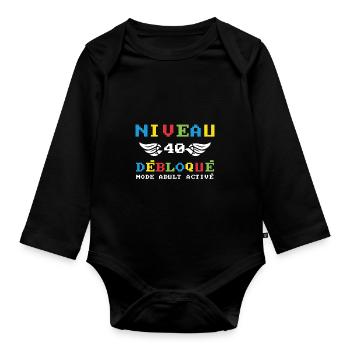 Niveau 40 débloqué mode adult activé - Body Bébé bio manches longues - noir - Devant