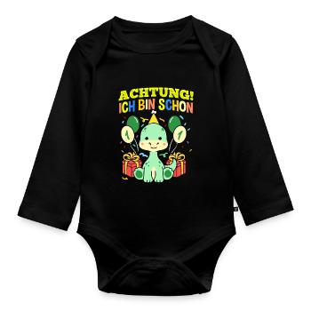 Achtung Ich Bin Schon 1 Geburtstag Dinosaurier - Baby Bio-Langarm-Body - Schwarz - Vorne