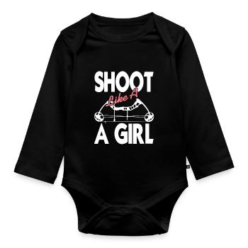 Shoot Like A Girl Cool Funny Archery T-Shirt - Baby Bio-Langarm-Body - Schwarz - Vorne