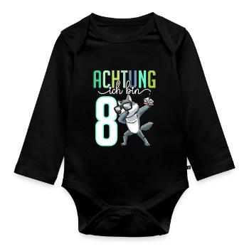 Zum 8. Geburtstag 8 Jahre Wolf Junge Mädchen - Baby Bio-Langarm-Body - Schwarz - Vorne