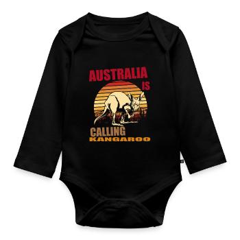 Kangourou Rétro Australie Appelant Outback - Body Bébé bio manches longues - noir - Devant