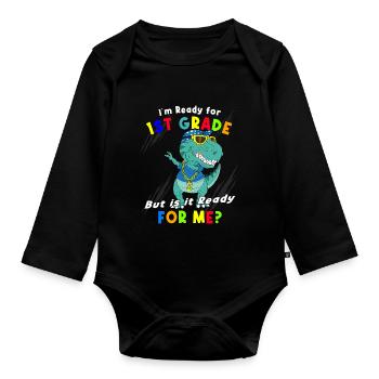 Inscriptions scolaires Écoliers 2022 Dinosaures - Body Bébé bio manches longues - noir - Devant