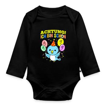 Achtung Ich Bin Schon 9 Geburtstag Wellensittich - Baby Bio-Langarm-Body - Schwarz - Vorne