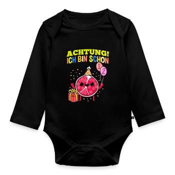 Achtung Ich Bin Schon 2 Geburtstag Granatapfel - Baby Bio-Langarm-Body - Schwarz - Vorne
