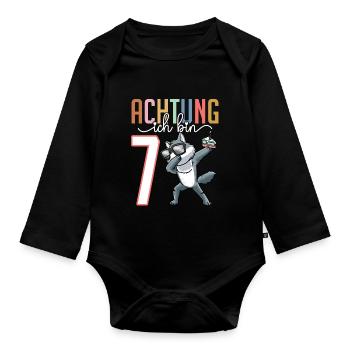 7. Geburtstag 7 Jahre Wolf Junge Mädchen - Baby Bio-Langarm-Body - Schwarz - Vorne