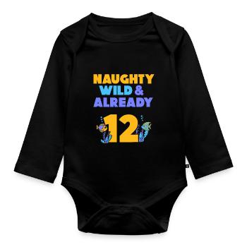 12 Jahre Geburtstag Junge Mädchen Fisch - Baby Bio-Langarm-Body - Schwarz - Vorne