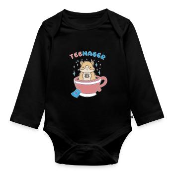 TeeNager Tee Hamster Teenager Nager - Baby Bio-Langarm-Body - Schwarz - Vorne