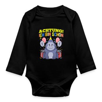 Achtung Ich Bin Schon 1 Tier Geburtstag Gorilla - Baby Bio-Langarm-Body - Schwarz - Vorne