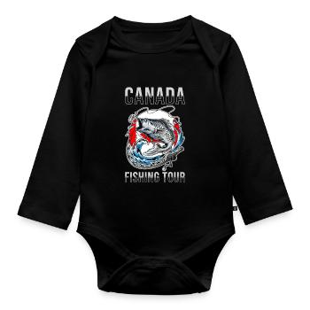 Fishing trip Canada - Organic Longsleeve Baby Bodysuit - black - Front