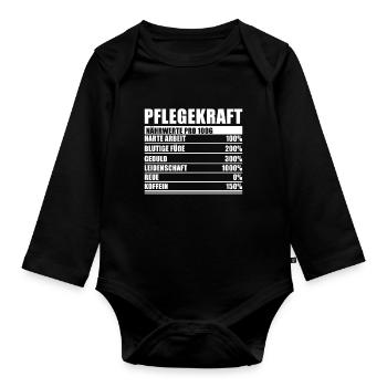 Pflegekraft Spruch Lustiger Pflegekraft Nährwert - Baby Bio-Langarm-Body - Schwarz - Vorne
