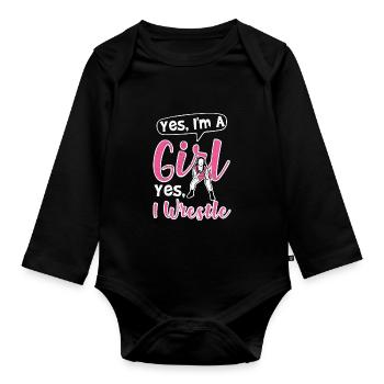 Yes I'm A Girl Yes I Wrestle - Baby Bio-Langarm-Body - Schwarz - Vorne