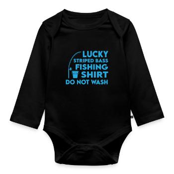 Lucky Striped Bass Angelhemd - Baby Bio-Langarm-Body - Schwarz - Vorne