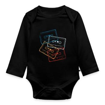 Audio Cassettes 80s 80s Party Costume - Organic Longsleeve Baby Bodysuit - black - Front
