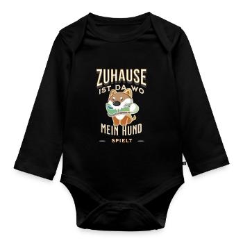 Zuhause ist da wo mein Hund spielt T-Shirt - Baby Bio-Langarm-Body - Schwarz - Vorne