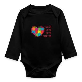 Autism Teach Love Hope Inspire - Organic Longsleeve Baby Bodysuit - black - Front