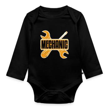 Car Mechanic Wrench And Screwdriver - Organic Longsleeve Baby Bodysuit - black - Front