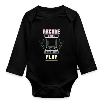 Arcade Game Lets Just Play Retro Video Games - Organic Longsleeve Baby Bodysuit - black - Front