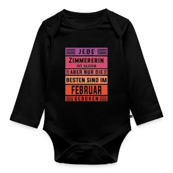 Zimmermann Geburtstag Februar geboren Zimmererin - Baby Bio-Langarm-Body - Schwarz - Vorne