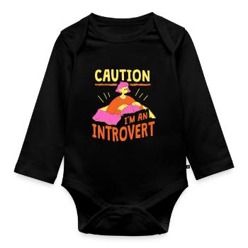 Attention Je suis un introverti timide - Body Bébé bio manches longues - noir - Devant