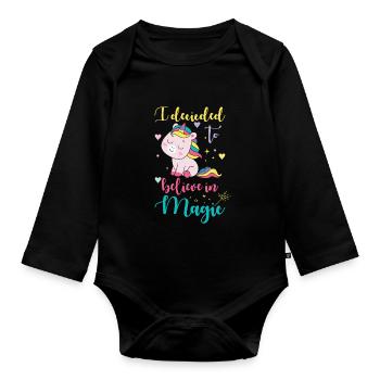 Einhorn Glaube An Die Magie Spruch Einhorn - Baby Bio-Langarm-Body - Schwarz - Vorne